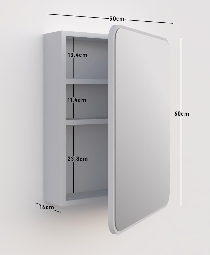 Szafka z lustrem z oświetleniem LED, biała, lustro z półkami