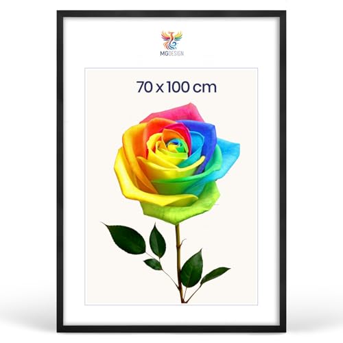 MG Design Cadre photo 70 x 100 cm – Cadre en bois Noir avec verre acrylique incassable, portrait & paysage avec fixation murale renforcée