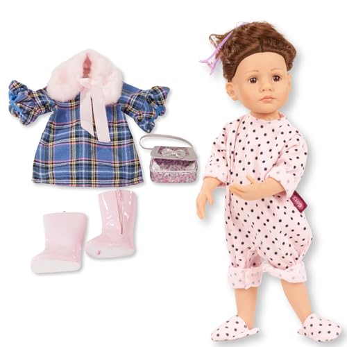 Götz 2511054 Little Kidz Kalte Tage Puppe – 36 cm große Multigelenk – Stehpuppe mit braunen Haaren und braunen Augen – 11 teiliges Set