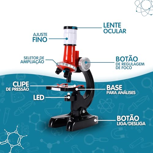 Microscópio Infantil Kit Educacional De Brinquedo Para Crianças Com Led Portátil 1200x