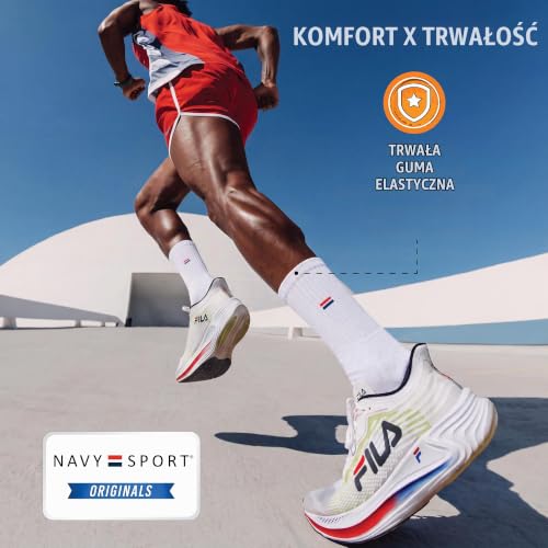 NAVYSPORT Skarpety sportowe unisex Crew Zestaw 5 bawełnianych skarpet dla kobiet i mężczyzn. (Biały, Opakowanie 5 par, EU 43-46)