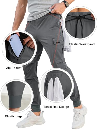 Comdecevis Men'S Cargo Jogger Pants Stretch Sweatpants Slim Fit Tactical Pants With Zipper Pockets Casual Trousers Medium Gray Large thumb #1