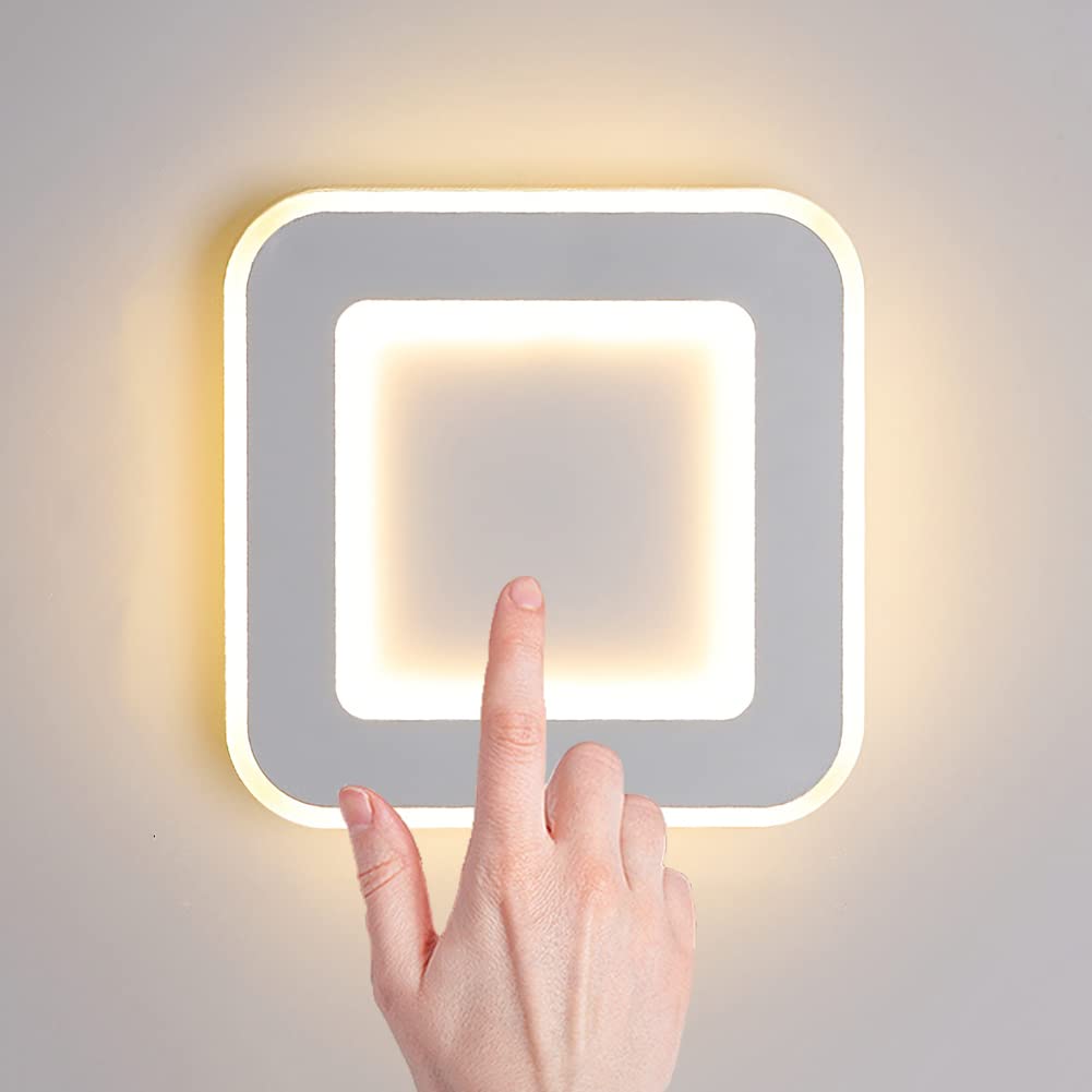 19W LED Wandleuchte Innen Mit Touch Schalter Dimmbar Moderne Quadrat Wandleuchte Schlafzimmer Nachttischlampe Wand 3000K/4500K/6000K Wandbeleuchtung Acryl,1800LM, Fur Wohnzimmer Flur Treppe Hote,Weiß