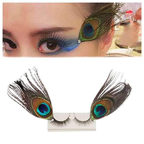 Image of 1 Pair Peacock Feather Eyelashes Self-Adhesive False Lashes Stage Costume Accessories Wispy Lashes for Women Girls