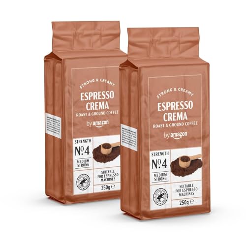 by Amazon Café molido Natural Espresso Crema, 500 g (2x250 g), tueste claro - Certificado por Rainforest Alliance