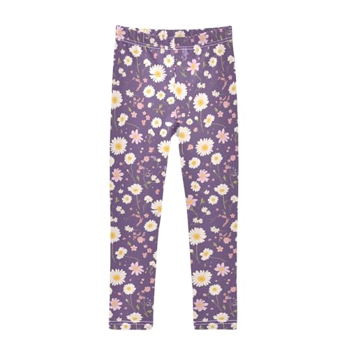 Seamless Daisy Flower Purploddler Girl Cotton Leggings Stretch High Waisted Dance Pants Running