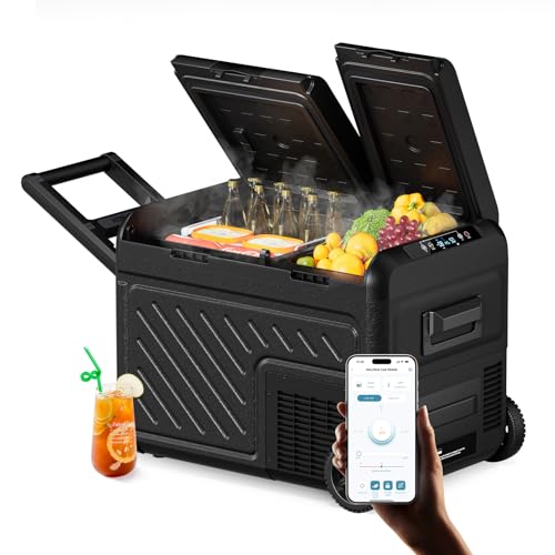 WOLFBOX 12V Car Refrigerator, 39 Quart Dual Zone Car Fridge, Portable Freezer(-8℉~68℉) with 12/24V DC 100/240V AC, APP Control Electric Cooler for Car, RV, Camping, Travel and Home Use