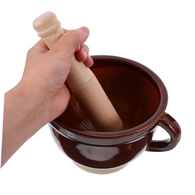 Happyyami Wooden Garlic Set Pestle Manual Garlic Mincer Bowl for Kitchen Seasoning Simple Kitchen Tool