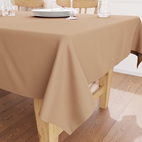 Encasa Table Cloth Size 140x140 cm | Cotton Canvas Fabric | Light Beige Solid Color | Dining Tablecloth For Decoration - Machine Washable