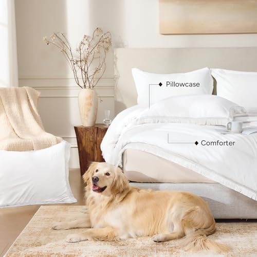 Image of Andency White Comforter Set Full, 3 Pieces Boho Lightweight Bedding Comforters & Sets, All Season Soft Fluffy Tassel Bed Set (79x90In Comforter & 2 Pillowcases)