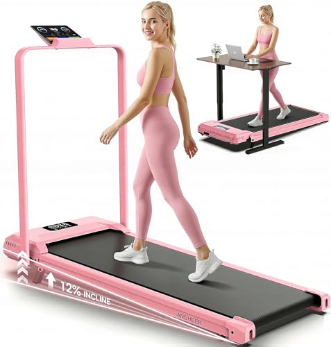 ANCHEER Walking Pad with Desk 47-50.5 Inch Adjustable Height, 8 in 1 Treadmill with 8% Incline for Home Workstation, Folding Treadmill 300lbs Weight Capacity/Ultra-Quiet/Installation-Free