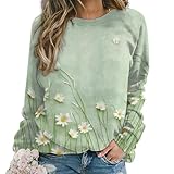 DMOYALA Womens Floral Sweatshirts Flower Daisy Green 3D Graphic Printed Long Sleeve Pullover Shirts 2024 Fall Fashion Y2K Trendy Tunic Tops for Girls