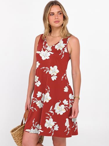 Image of ANRABESS Summer Dress for Women，V Neck Sleeveless Sundress，Loose Fit，Soft Travel Vacation Outfits，Cute Beach Cover Up Clothes