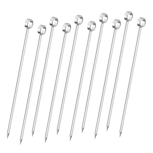 JYNXOR 10 Pezzi Bastoncini da Cocktail, Stuzzicadenti da Cocktail in Acciaio Inox, Stuzzicadenti in Metallo Riutilizzabili Spiedini, per Cocktail, Barbecue, Snack, Decorazioni di Frutta e Frutta
