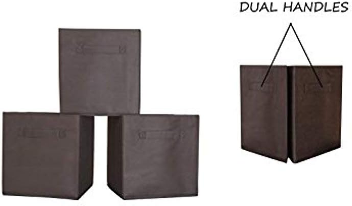 Dual Handle by Adorn, Foldable Cloth Storage Cube Basket Bins Organizer Containers Drawers, 3 Pack - Brown