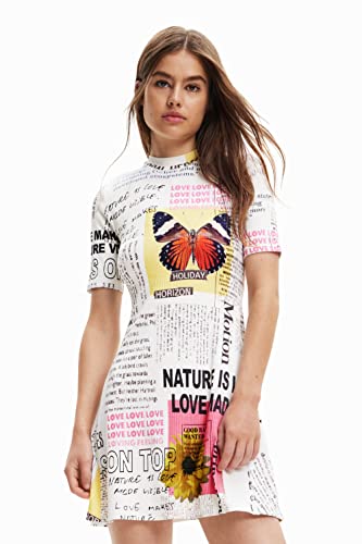 Desigual Women's Vest_Newspaper 1000 Dress, White, XXL