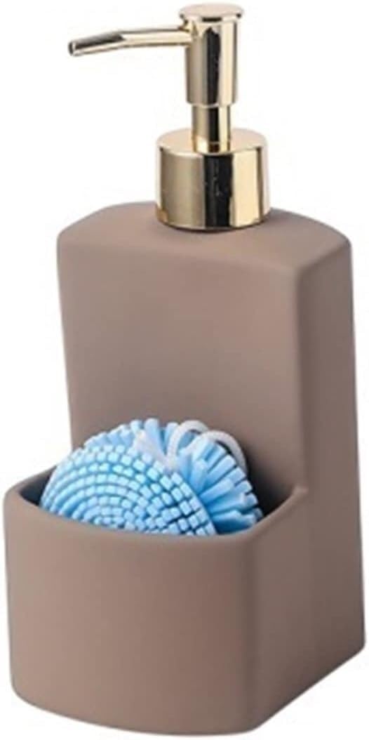 Soap bottle， Two-in-one ceramic household portable soap dispenser for bathroom countertops(Brown)