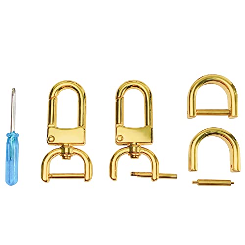 willikiva Replacement D-Rings Swivel Snap Hooks Push Gate Clip Lobster Claw Clasp DIY Leather Craft Purse (Bright Gold+D,5/8inch)