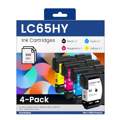 Image of LC65 Ink Cartridges Replacement for Brother LC65HY LC65 LC61 4-Pack | LC65HY-BK C M Y CL High-Yield Ink Cartridge for MFC-490CW MFC-495CW MFC-6490CW MFC-6890CDW Printer Ink