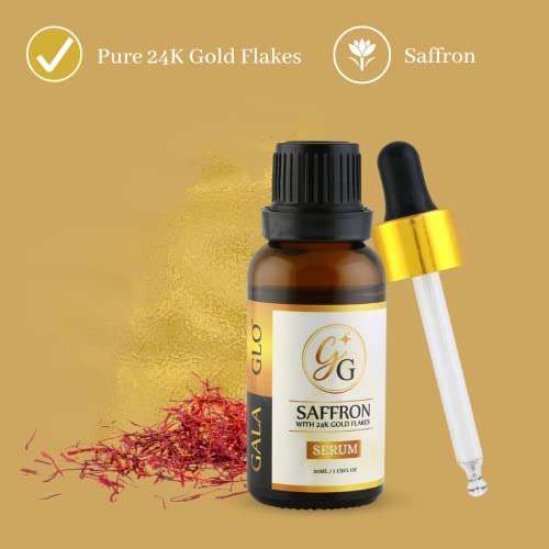 Galaglo Skincare Pure Saffron Serum With 24K Gold Flakes, Intense Hydration + Natural Moisture, Reduce Dark Spots, Wrinkles, Regenerates Cells & Restore Elasticity With Hyaluronic Acid (30 Ml/1 Fl Oz) #TOP5