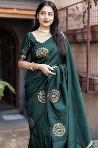 Image of SGF11 Women's Kanjivaram Soft Silk Saree With Unstitched Blouse Piece