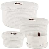 Suzile 3 Pcs Round Cotton Rope Storage Basket with Lid Woven Baskets Soft Small Decorative Boxes Organizer Bins for Home Bathroom Decor and Organizing