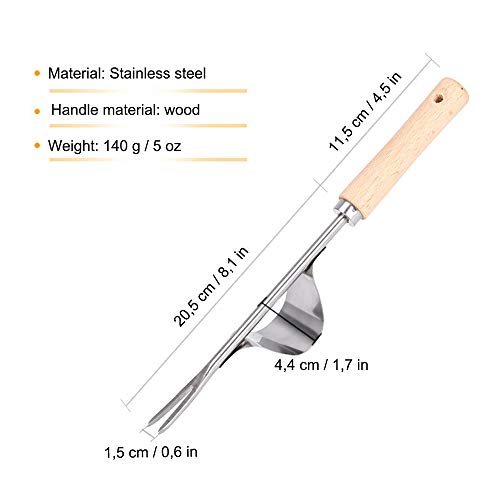 Foto von sinzau Edelstahl Unkrautstecher, Hand Weeder Werkzeug Gartengerät, Unkrautjäter Gartenarbeit Gabel mit Holzgriff für Graben, Jäten, Lösen, 32cm Lang
