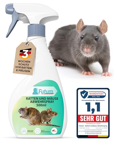 NEU FUTUM Ratten & Mäuse Abwehrspray 500ml – Effektive Rattenabwehr für Haus & Garten – Mittel gegen Ratten & Mäuse – Mäuse Spray mit...