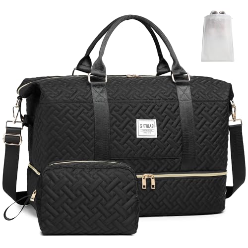 Image of Duffle Bags for women,50L Quilted Travel Weekender Bag with Shoe Compartment, Large Carry On Overnight Tote Gym Bag