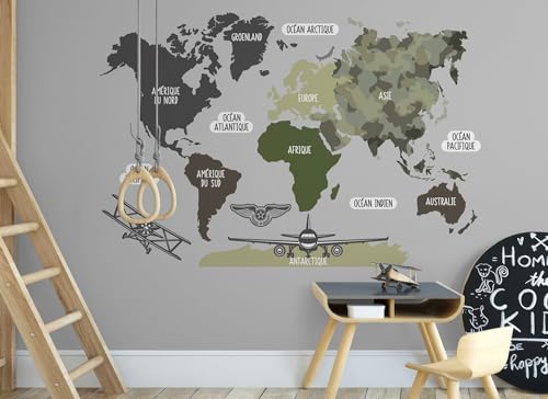 Osomhome - Stickers Muraux Enfants: Carte Du Monde Murale *Français* [120x80cm] Armée | Map Monde Murale, Stickers Muraux Enfant, Stickers Chambre Fille &...