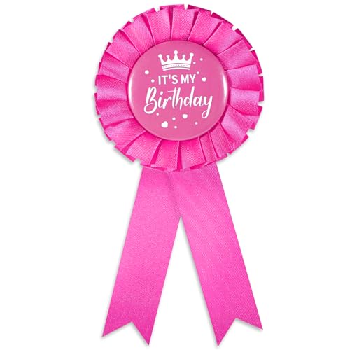 It's My Birthday Brooch Pink Satin Birthday Badge Pink Fabric Tinplate Badge Pin for Girls Party Decorations Gifting Party Favors
