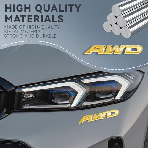 Image of 2PCS AWD Emblem Sticker, AWD Decals, 3D Metal Letter Badge Decal with Strong Adhesive, Universal Car Exterior Accessories Chrome Tailgate Side Badge Stickers Compatible with Vehicle, SUVs, Trucks