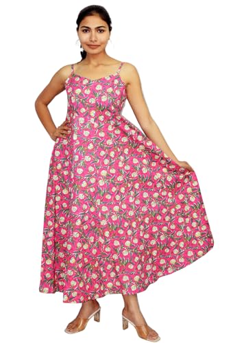 Image of JAIPUR HAND BLOCK Cotton Sleeveless Long Flared A Line Dress|Gown (S00063)