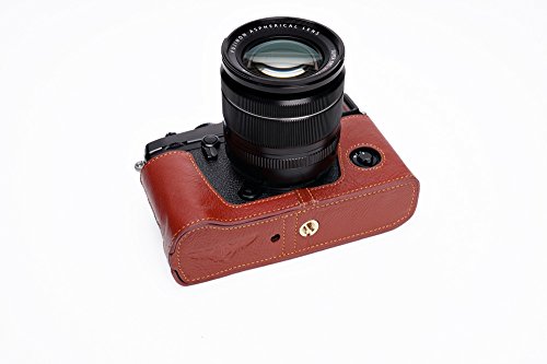 Handmade Genuine Real Leather Half Camera Case Bag Cover For Fujifilm X-Pro2 Brown Bottom Opening Version #TOP1