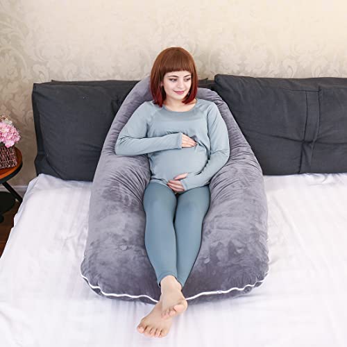MOON PINE Pregnancy Pillow, U Shaped Full Body Pillow for Maternity Support, Sleeping Pillow with Cover for Pregnant Women (Grey)…