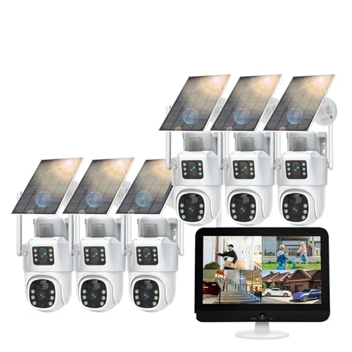 10CHNVR 4K 8メガピクセルデュアルレンズWifiソーラーPTZ自動追跡ビデオ監視システム外部監視CCTVカメラキット(4T,10CH NVR 6 CAMERA_US PLUG)