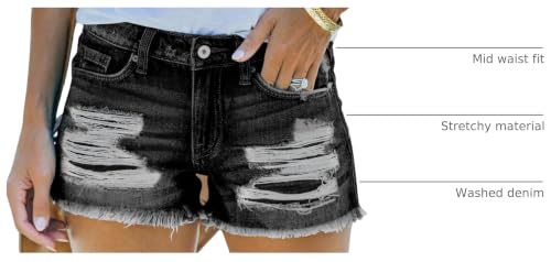 Image of MIFOCAL Women's Mid Rise Ripped Stretchy Jean Shorts Frayed Raw Hem Casual Denim Shorts