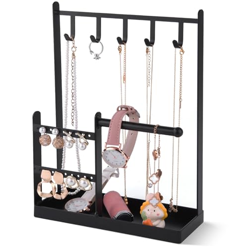 Aucuu Présentoir à Bijoux Porte-chaîne, Porte Bijoux Femme, Rangement Bijoux, Presentoir Collier Avec Plateau Pour Boucles D'oreilles pour Bagues, Bracelets, Colliers, Montres