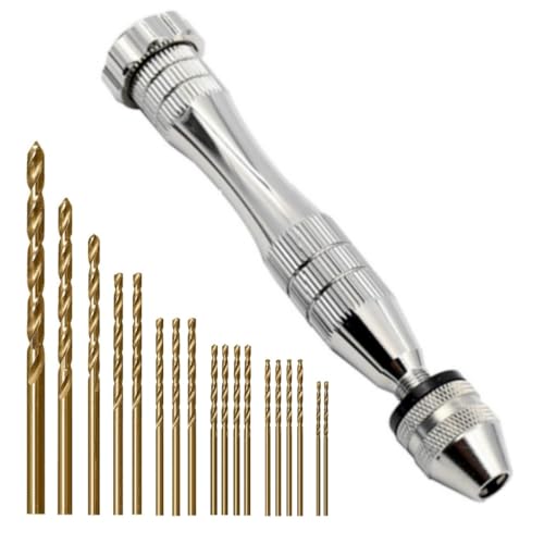KINGFOREST Hand Drill, 18pc HSS Bits 0.6-2.5mm, for Wood Resin | Steel body, rustproof & non-slip. HSS 6542 bits, 3-jaw chuck for easy changes. For wood, resin, plastic, clay, beads.