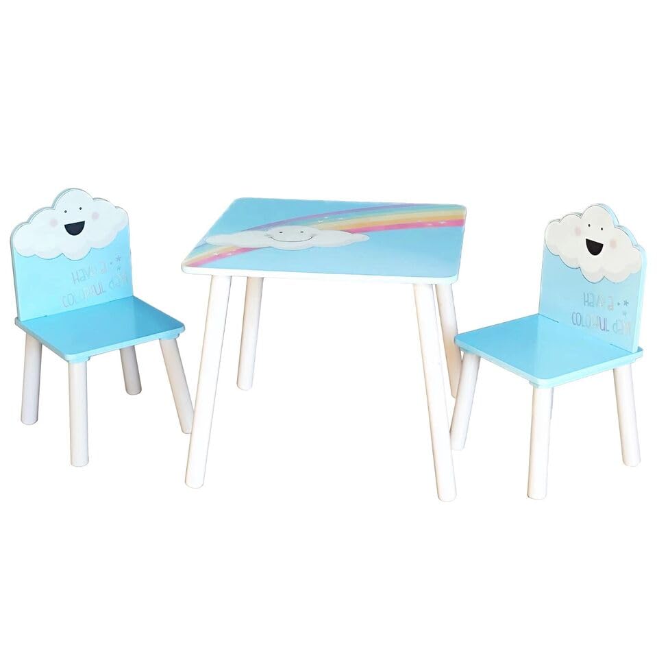 URBNLIVING Kids Wooden Table & 2 Chairs Themed Set Furniture for Play Room Study Desk Toddlers Junior (Rainbow) — image 1