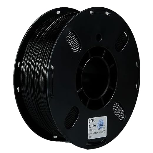 RANKI Glass Fiber Polycarbonate Filament 1.75mm 1KG, Outdoor Use ultrahard Glass Fiber PC 3D Printer Filament, High Temperature Resistance, 1 KG Spool, (Black)