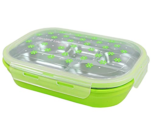 MARMITA POTE FITNESS COM 5 COMPARTIMENTOS PARA ALIMENTOS REFEIÇÃO AÇO INOX JACKI DESIGN VERDE