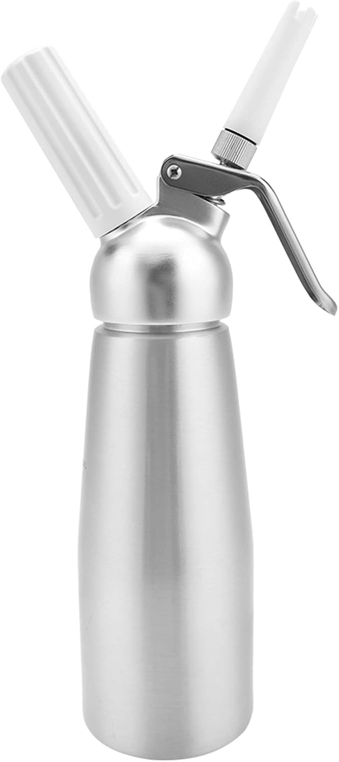 Stainless Steel Whipped Cream Dispenser, Luxurious Toppings for Coffee Lattes Ice Cream Pastries, with 3 Nozzles Brush Cover Tube, for Kitchen Home Cafe (500ml)