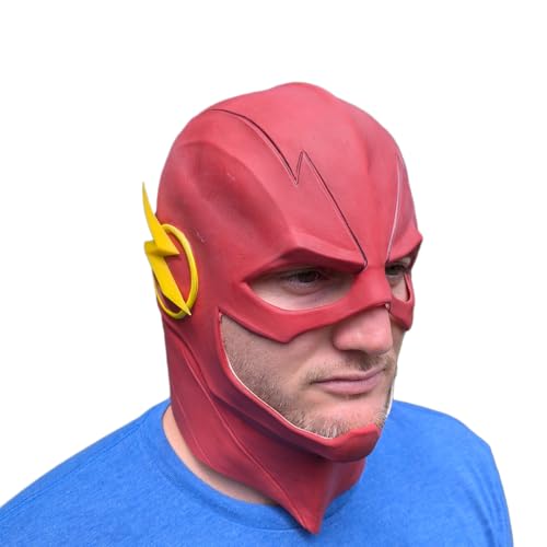 Trippy Lights Red Superhero Latex Adult Overhead Costume Halloween Cosplay Prop Mask (Large)