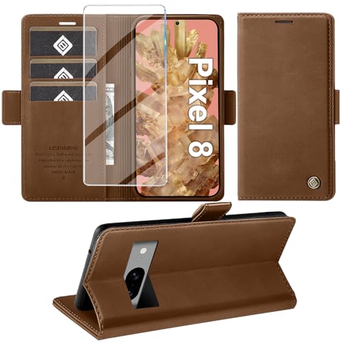 Protection Google Pixel 8 portefeuille marron pour le quotidien