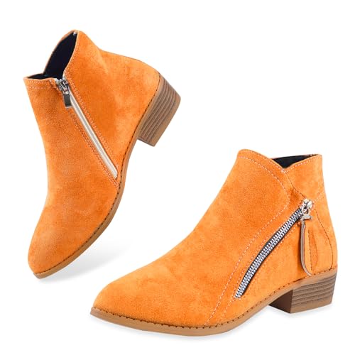 Women's Mug Pointed Toe Faux Suede Stacked Heel Western Ankle Bootie