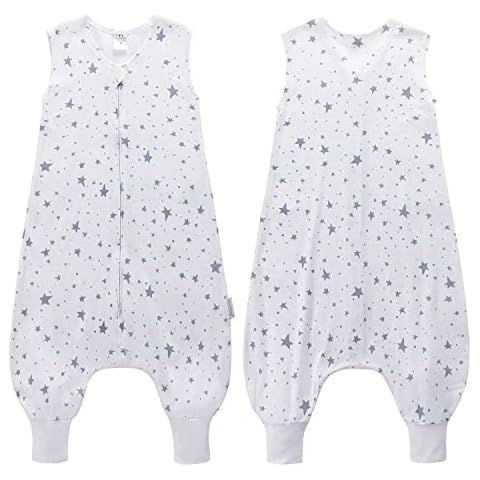 Toddler Sleeping Bag with Feet 0.5 TOG 100% Cotton Summer Baby Sleep Sack with Legs Sleeveless Wearable Blankets Swaddle Infant Pyjamas Unisex for Boys and Girls 1 Pack 2 - 3 Years (Gray Star) Cover