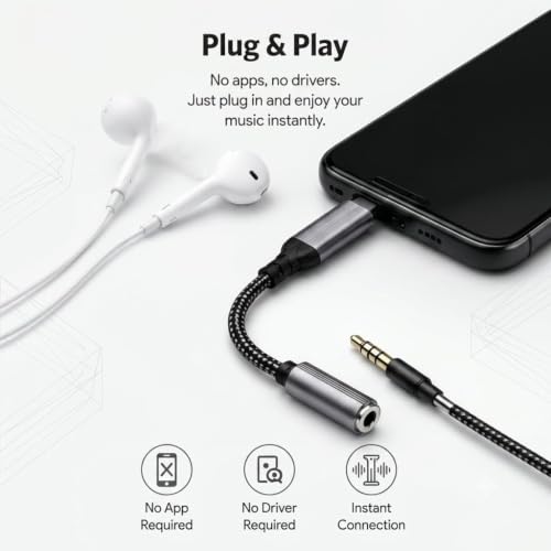 Image of Type C to 3.5mm Audio Jack Connector /Adapter with DAC Compatible for iPhone 17 /16 /15 Series /Samsung /OnePlus /Google /Nothing /Motorola & Other Phones -Headphones Converter, Warranty