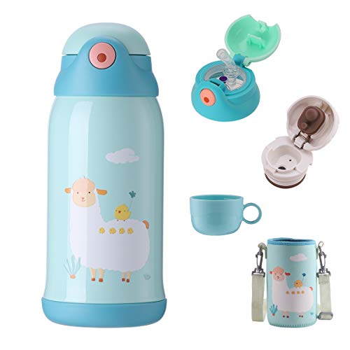 UPSTYLE Stainless Steel Water Bottle with Straw 20 oz Insulated Thermos Kids Vacuum 5 Walled Thermal Tumbler Animals Flask Travel Mug for School Lunch Sheep