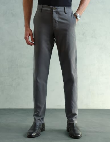 Image of Arrow Sport Men Slim fit Cotton SolidMid Rise waistTrousers